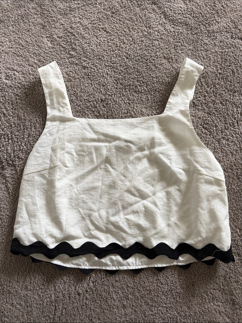 White Crop Tank Top with Black Scalloped Trim - Women's